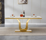 Maotifeys White Marble Dining Table for 6 Modern Luxury Faux Marble Kitchen Table for 6, 68" Large Dining Room Tables with U-Shape Gold Stainless Steel Base