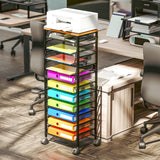 Simple Trending 12 Tier Rolling File Cart,Wood Desk File Organizer with Sliding Trays and Wetal Mesh Paper Letter Storage Multi-Functional Rolling Clutter Cart for Office, Home, School, Black Simple Trending