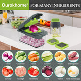 Ourokhome Onion Chopper Dicer with Container, Manual Food Cutter with Handheld Veggie Spiral, Hand Vegetable Mandolin slicer (6 in 1, Gray)