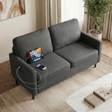 56'' Dark Grey Fabric Loveseat Small Couch with 2 USB for Living Room Sofa