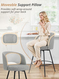 LUE BONA 26''H Swivel Bar Stools Set of 4, Counter Height Bar Stools with Backs, Lumbar Pillow and Black Metal Frames, Upholstered Modern Barstools for Kitchen Island, Linen Farbic, Gray