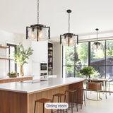 Modern Black Round Glass Chandelier,3 Light Entryway Pendant Lighting,Dining Room Lighting Fixtures Over Table,Vintage Drum Chandeliers for Kitchen Bedroom Living Room Stairwell Foyer Laundry Bathroom