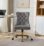 Gray Velvet Vanity Chair with Wheels, Armless Home Office Desk Chairs