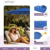 Midtown Umbrellas - The Lean 9 Ft Patio Umbrella with Fade-Resistant Sunbrella Fabric, Auto-Tilt Aluminum Frame and 8 Reinforced Ribs for Deck, Pool & Garden - Dark Blue Canopy, Black Pole