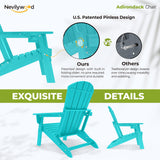 nevilywood Folding Adirondack Chairs Set of 4, HDPE Cup Holders, Aruba Blue