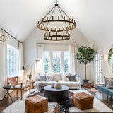 HHR 48 Inch 2 Tier Wagon Wheel Chandelier, 36-Light Extra Large Black Round Chandelier, Rustic Farmhouse Light Fixture for High Ceilings, Dining Room Living Room Foyer Entryway