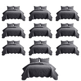 MOONLIGHT20015 10 Pack Queen Quilt Bedding Set (90" x 96") - Bulk Wholesale for Hotels, Guest Bedroom & Airbnbs - Lightweight Microfiber Reversible Floral Embossed Quilts Bedspreads (Charcoal)