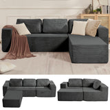 Furnify 106" Cloud Sectional Couch, Left/Right Facing Convertible Sofa with Deep Seat, L-Shape Modular Upholstered Foam Couch for Living Room Bedroom, No Assembly Required (Corduroy Fabric, Grey)