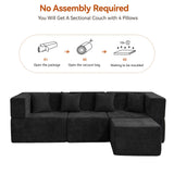 MONVANE 103'' Modular Sectional Sofa, Comfy Chenille Cloud Couch with Ottoman, Modern Convertible L Shaped Couch with Deep Seat, Sectional Couches for Living Room, Bedroom and Apartment, Black