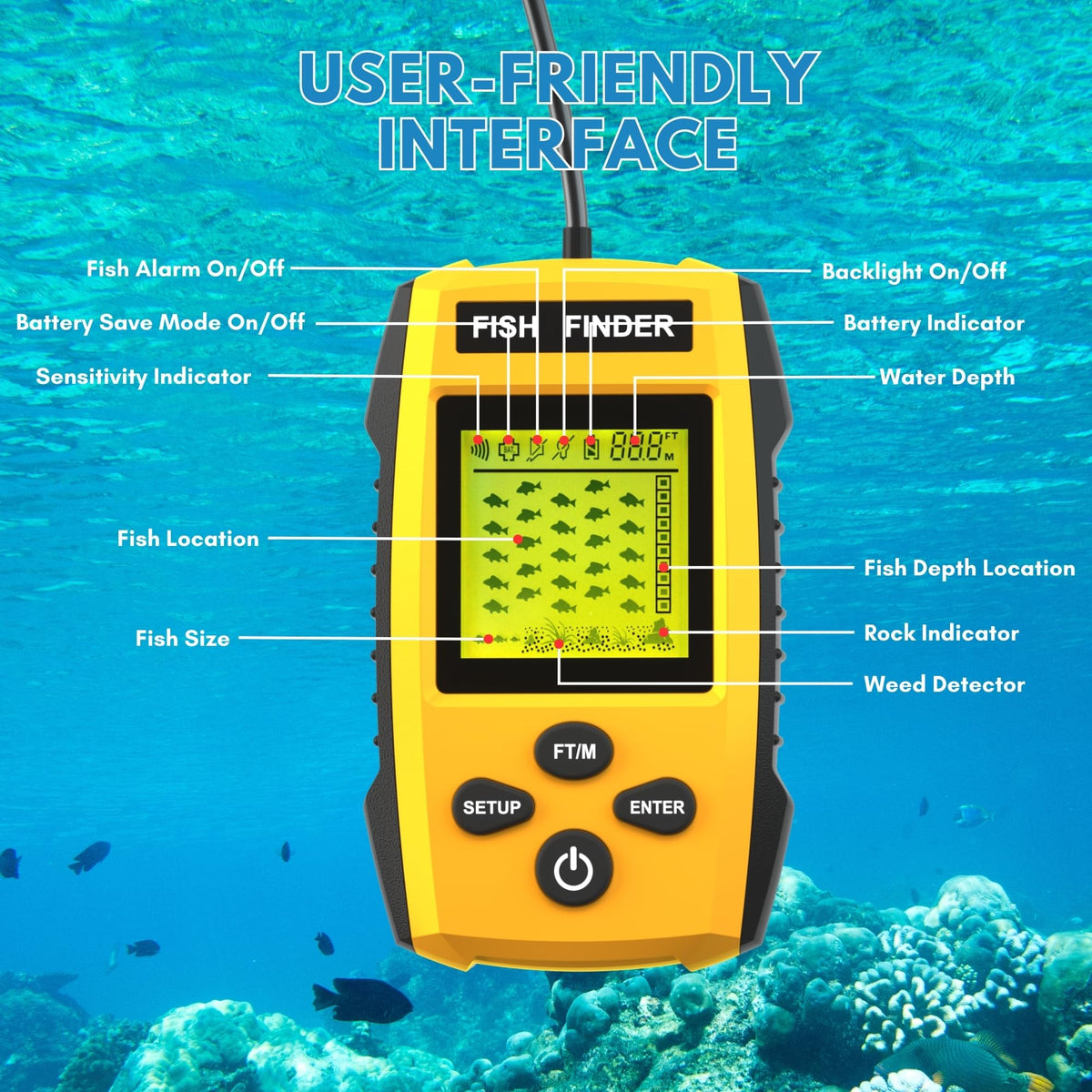 Scanner Fish Ladder Portable Sonar Alarm Fish Finder with Sonar Transducer and LCD Display ...