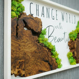 Handmade Moss and Natural Wood Wall Art - Preserved Reindeer Moss & Cedar Wood Tree Slice Decor - Sustainable Botanical Wall Panel - Nature Inspired Green Art for Living Room, Office, Entryway "60x24"