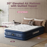 CHERIMOR Queen Air Mattress with Built-in Pump & Luxury Quilted Topper (Washable&Detachable), 20" Raised Comfort, 800lb Support, 4.5 Min Fast Inflate, Blow up Mattress for Guest Camping & Home