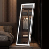 Hasipu Full Length Mirror with Lights, 65" x 22" LED Floor, Full Body Dressing Standing, Hanging Mounted Mirror, Round White