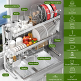 Over The Sink Dish Drainer Drying Rack 3 Tier, Full Stainless Steel Dish Drying Rack Adjustable Length 20.9''-37.4'' , Kitchen Sink Shelf, Organized Space-Saving Dish Rack with Pots and Pans Rack