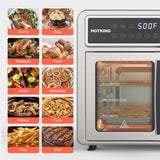 HotKing Dual-Zone Air Fryer Toaster Oven Combo, 28 QT Extra Large, Non Toxic Stainless Steel Convection Oven with French Door, Countertop Airfryer with Window, Racks, Rotisserie, Dehydrator, ETL Rated