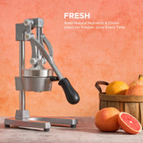 CO-Z Manual Citrus Juicer, Commercial Grade Cast Iron Orange Juicer, Professional Heavy Duty Juice Press with Removable Strainer, Manual Juice Extractor for Orange Lemon Pomegranate Citrus, Gray