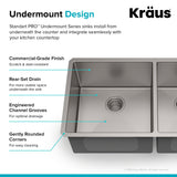 Kraus Kitchen Sinks Undermount - 33 Inch Stainless Steel Kitchen Sink, 60/40 Double Bowl, 16 Gauge, Model KHU103-33