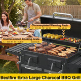Bestfire 63" Oversized Charcoal BBQ Grill & Smoker, Large Outdoor Grill with 2 Individual Lifting Charcoal Trays, Cabinet-Style Charcoal Grills with Foldable Side Tables, 4 Wheels, Asadores de Carbon