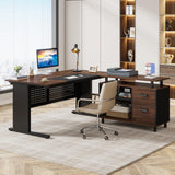 Tribesigns 63 Inch Executive Desk with File Cabinet, L Shaped Office Desk