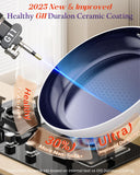 Nuwave Essential Series 5PC Ceramic Cookware Set PFAS-Free, G11 Duralon Blue Coating, Pots and Pans Set Non Stick, Diamond Scratch-Resistant