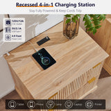 2 Drawer File Cabinet with Charging Station, 30" Fluted Lateral File Cabinet w/Files Hanging Rod for Letter