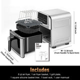 Stainless Steel Air Fryer Ceramic 12 in 1, Dual-Blazes in Steel Housing, 6QT 2-3 Servings Visible 8.27" Basket (Silver)
