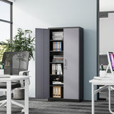 Tall Steel File Cabinets with Lockable Doors and 5 Adjustable Shelves-Black&Gray Steel Storage Cabinet for Home, School, Office