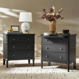 HULALA HOME End Table with Charging Station & Hidden Drawer, 30" Tall Side Table with Pull-Out Shelf, Rubberwood Legs(Set of 2, Black)