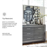 Signature Design by Ashley Lodanna Modern Glam 6 Drawer Dresser with Faceted Chrome Accents, Gray Wood Grain
