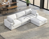 114" Modular Sectional Sofa, 4 Seats L Shaped Cloud Couch, White Linen