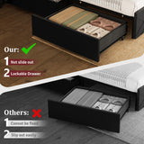Uteeran Queen Size Bed Frame with 2 Bedside Storage Racks & 4 Locking Drawers, 51.2" Tall Headboard with Charging Station & RGB LED Lights, Farmhouse Platform Bed Frame, No Box Spring Needed, Black