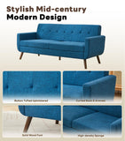 Tbfit 77.2" W Linen Sofa Couch, Mid Century Modern Decor Loveseat Couches for Living Room, Button Tufted Upholstered Small Couch for Bedroom, Solid, and Easy to Install Love Seats Furniture, Blue