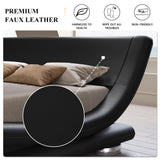 SHA CERLIN Queen Size Upholstered Bed Frame, Deluxe Low Profile Sleigh Bed with Faux Leather Ergonomics Headboard, No Box Spring Needed & Easy Assembly, Black