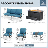 MFSTUDIO 8 Piece Metal Patio Furniture Set with Fire Pit Table,Peacock Blue