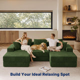 Living&Giving 101" U-Shaped Cloud Sectional Couch for Living Room, Cloud Boneless Couch-No Assembly with Reversible Chaise, Customizable 3-Seat Modular Sectional Sofa with 2 Ottoman, Green