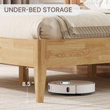 KISLOT Wood Bed Frame with USB & Type-C Charging, Boucle Platform Bed with Upholstered Headboard Mattress Foundation No Box Spring Needed Easy Assembly