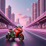 Boys Girls Electric Toy Motorcycle - Rechargeable Battery, Light-up Wheels, Great Gift for Kids (Red + Plastic + 50-99 lbs)