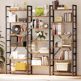 Bookshelves 6 Tiers Triple Wide Industrial Bookshelf, Large Etagere Bookshelf Open Display Shelves