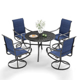 MFSTUDIO 5 Piece Outdoor Dining Set, Round Table & Swivel Chairs, Navy Blue