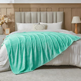NEWCOSPLAY Super Soft Throw Blanket Mint Green Premium Silky Flannel Fleece Leaves Pattern Lightweight Bed Blanket All Season Use (Mint Green, Throw(50"x60"))