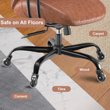 Leather Desk Chair, Mid Century Modern Office Chair, Brown | Lumbar Support, Ergonomic, 360° Swivel, Rubber Rolling Wheels, Adjustable Height, for Adults