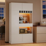 iPormis 69" Tall Kitchen Pantry Storage Cabinet with LED Lights & Microwave Stand & Wine Rack, Kitchen Hutch with Door Shelves & Adjustable Shelf & Drawers & Charge Station for Living Room, White