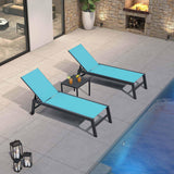 PURPLE LEAF Pool Chaise Lounge 2 Pieces w/Wheels, Textilene Turquoise Blue
