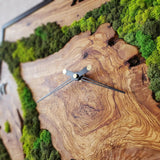 MIODUO DECOR Olive Wood Moss Wall Clock 16"x36" - Silent Wood Floating Art Piece - Real Preserved Moss Wall Decor for Minimalist Home Interiors