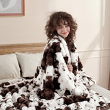 Wajade Fluffy Faux Fur Throw Blanket for Couch Bed 50x60, Luxury Soft Thick Fuzzy Plush Bubble Blanket, Warm Cozy Blanket for Sofa Chair Cow Print-Dark Brown