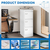 BYNSOE 3 Drawer File Cabinet with Lock Metal Vertical File Storage Cabinet Office Home Steel Vertical File Cabinet for A4 Legal/Letter Size Narrow File Cabinet Locked,Assembly Required