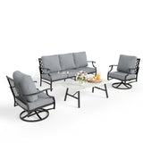 MIXPATIO 4-Piece Wrought Iron Patio Conversation Set, Swivel Chairs, Grey