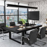 7.2FT Conference Table with Black Metal Frame, Rectangular Meeting Office Table Podcast Table