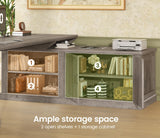 SEDETA Farmhouse L Shaped Desk with Drawers, 70.9" Home Office Desk with Storage Cabinet and Storage Shelves, L Shaped Computer Desk with Power Outlet，Gray