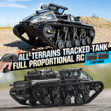 toylefun RC Military Tank Armored Fighting Car with LED Lights, 2.4G Remote Control, 1:16 Scale All-Terrain Vehicle, Dual Motor Drive, Door Open (【Grey】 Full Proportional RC Tank with 2 Batteries)